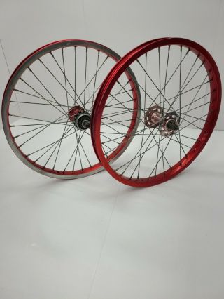 1980s Red Araya 7x Rims Sunshine Hubs 20” Wheel Set Vintage Old School Bmx
