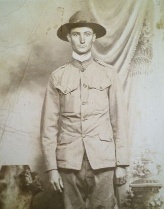 Vtg Rppc World War I Wwi Soldier Uniform Tall & Thin Texas Real Photo Post Card