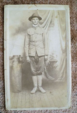 Vtg RPPC World War I WWI SOLDIER Uniform Tall & Thin TEXAS Real Photo POST CARD 2