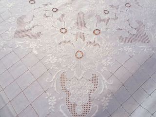 Most Fabulous Vintage Italian Hand Embroidered Linen Banquet Tablecloth - 168 "
