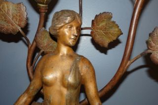 Antique Spelter Bronze Figural Art Nouveau Woman DIANA & LION Lamp From France 6