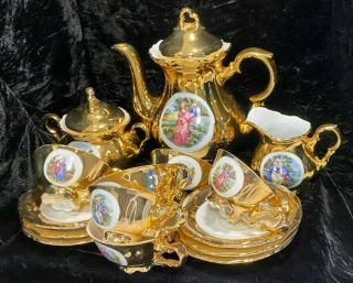 Antique Bavaria Waldershof Germany Fragonard Teaset 6 Cups Pot Sugar & Cream