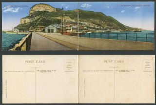 Gibraltar 2 Old Attached Postcards Panorama The Rock Admiralty Pier Commer.  Mole