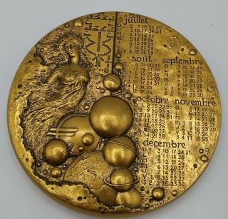 Rare Monnaie De Paris Solid Heavy Bronze Medallion Paperweight Calendar France
