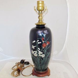 9.  5 " Antique Meiji Japanese Cloisonne Vase W/ Flowers Made Into A Lamp (14.  9 ")