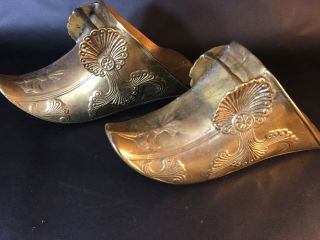 Pair Antique Brass Stirrups Conquistador Spanish Colonial Ornate Vtg Aztec