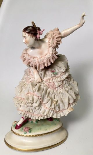 Antique German Dresden Volkstedt Lace Porcelain Figurine Of Ballerina Rare