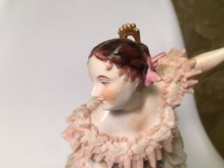 Antique German Dresden Volkstedt Lace Porcelain Figurine Of Ballerina Rare 2