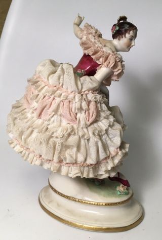 Antique German Dresden Volkstedt Lace Porcelain Figurine Of Ballerina Rare 5