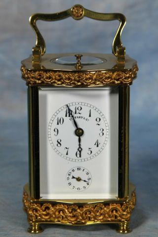 Antique French Tiffany Carriage Clock Grand Sonnerie Quarter Repeater & Alarm