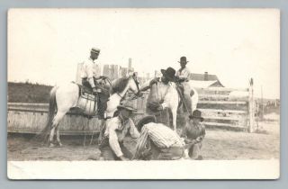 Cowboys Branding Cows Rppc Antique Old West Frontier Rodeo Horse Riding 1910s