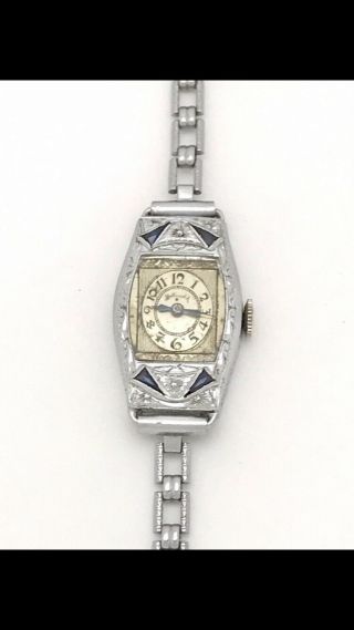 Vintage 1920s Art Deco Hallwatch Hoffman Ladies Mechanical Wristwatch Sapphire 2