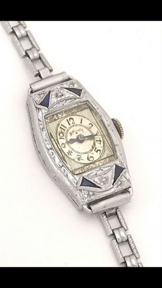 Vintage 1920s Art Deco Hallwatch Hoffman Ladies Mechanical Wristwatch Sapphire 3