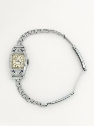 Vintage 1920s Art Deco Hallwatch Hoffman Ladies Mechanical Wristwatch Sapphire 4