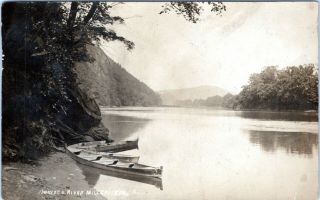 1910 Mill Creek Pa Juniata River Canoes Huntingdon County Real Photo Postcard Jg