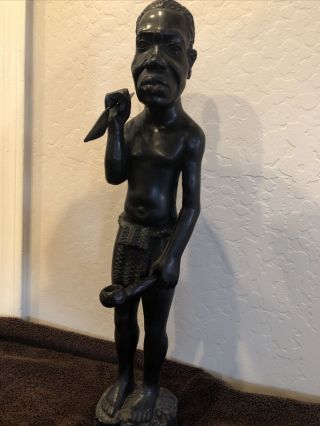 RARE Vintage Large Wood Hand carved African Tribal Warrior Signed Sculpture 2