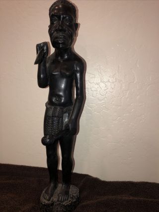 RARE Vintage Large Wood Hand carved African Tribal Warrior Signed Sculpture 3