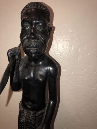 RARE Vintage Large Wood Hand carved African Tribal Warrior Signed Sculpture 4