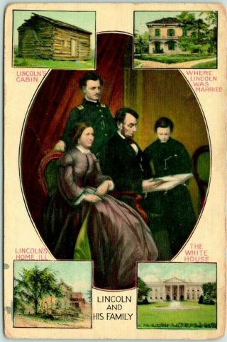 Vintage 1910s President Abraham Lincoln Postcard " Lincoln And His Family "