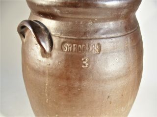 Antique Brown Stoneware 3 Gallon Butterchurn With Top SR Rogers 2