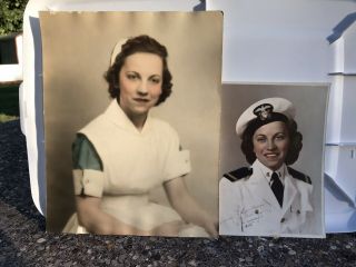2 Large Wwii Ww2 Wacs Nurse Portrait Photo Identified On Back