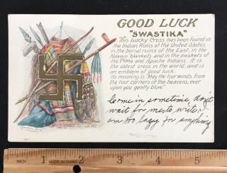 Vintage Good Luck Swastika Native American Indians Postcard Posted June 14,  1908 2