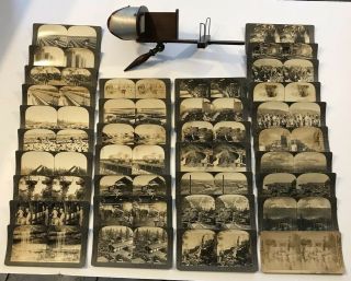 Antique Pat’d 1904 Monarch Keystone View Co.  Stereoscope Viewer With 34 Cards