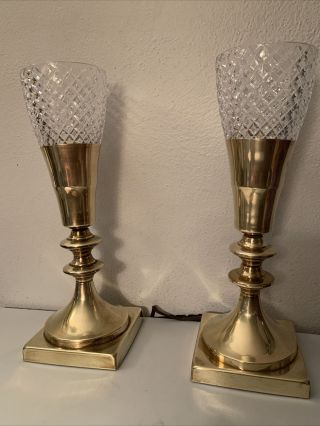 PAIR RARE ART DECO 1930 ' s 1940s UPLIGHT SOLID BRASS TABLE MANTLE LAMPS 3