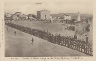 Greece 1900 - 1910 Vintage Postcard Of Crete Parade Of British Troops