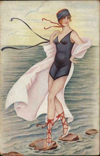 Xavier Sager Art Deco Sur La Plage Postcard Vintage Post Card