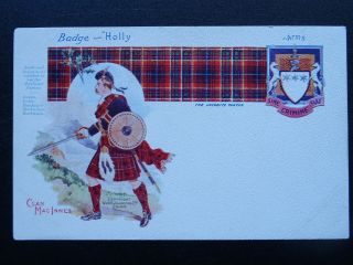 Scotland Clan Mac Innes Badge & Arms Jacobite Tartan Old Postcard Johnston Ltd