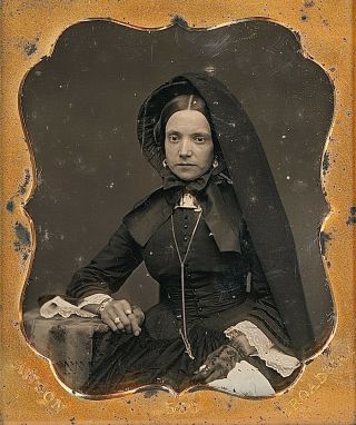Woman Wearing Mourning Attire Bonnet Veil By Anson 1/6 Plate Daguerreotype F996