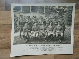 Ww1 Era Photograph Of " R " Mess G.  H.  Q.  British Army Of The Rhine Named Officers