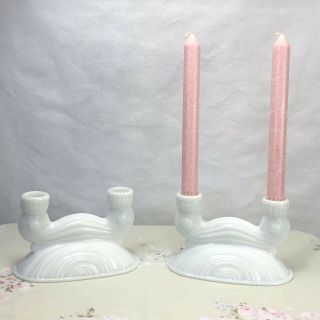 Milk Glass Vintage Candle Holders Shabby Chic Victorian Cottage