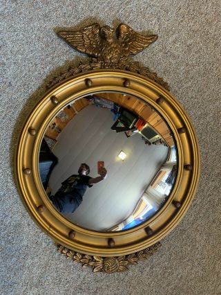 Vintage Antique Gold Federal Eagle 13 Colonies Carved Giltwood Convex Mirror