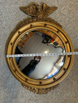 Vintage Antique Gold Federal Eagle 13 Colonies Carved Giltwood Convex Mirror 2