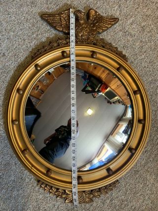 Vintage Antique Gold Federal Eagle 13 Colonies Carved Giltwood Convex Mirror 3