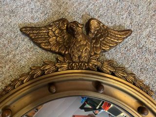 Vintage Antique Gold Federal Eagle 13 Colonies Carved Giltwood Convex Mirror 4