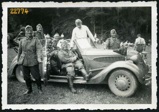 Nazi Soldiers In Bmw Convertible Car,  Car Flag,  Ww2 Photograph,  Bruchsal 1940 