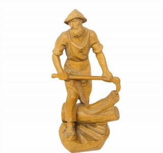 Ernst Huber Bavarian Carved Wood Figure Vtg Wooden Sculpture Scythe Axe Farmer