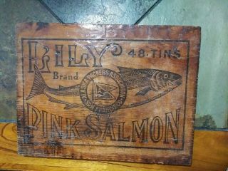 Lilly Brand Alaska Salmon Wood Box Crate Alaska Packers Assn Vintage
