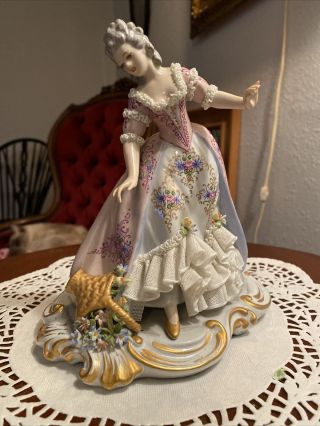 San Marco Capodimonte Porcelain Lace Figurine.  Dress Has A Chip.