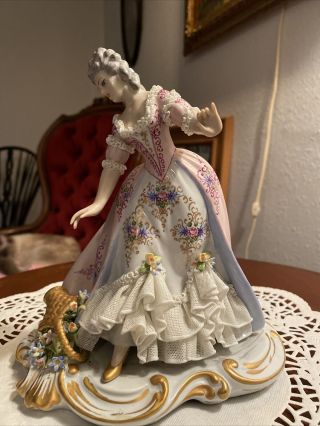 San Marco Capodimonte Porcelain Lace Figurine.  Dress Has A Chip. 2