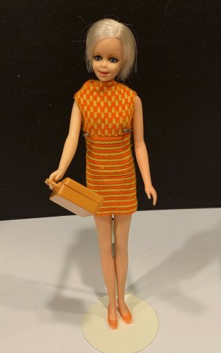 1968 Vintage Barbie Twiggy Doll In Twigster Dress 1727