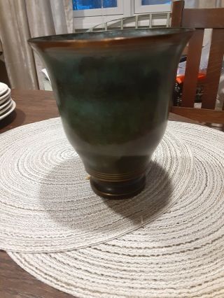 Carl Sorensen Bronze Vase With Green Patina Unusual Shape Antique