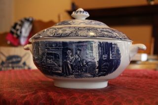 London Made,  Vintage,  Liberty Blue,  Soup Tureen With Lid,  Boston Tea Party