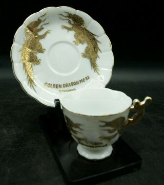 Rare Golden Dragon Club Mess Tea Cup Saucer Yokohama Japan Black / Officers T2