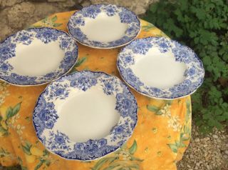 Antique Dordrecht Blue White Transfer - Ware Belgium 4 Floral Bowls Delft