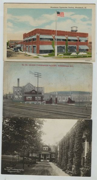 3 Old Oliver Typewriter Factory Woodstock Illinois Postcards 1 Real Photo Rppc