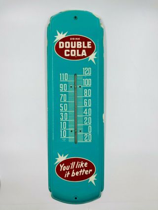 Vintage Drink Double Cola Tin Advertising Thermometer Sign 17 " X 5 "